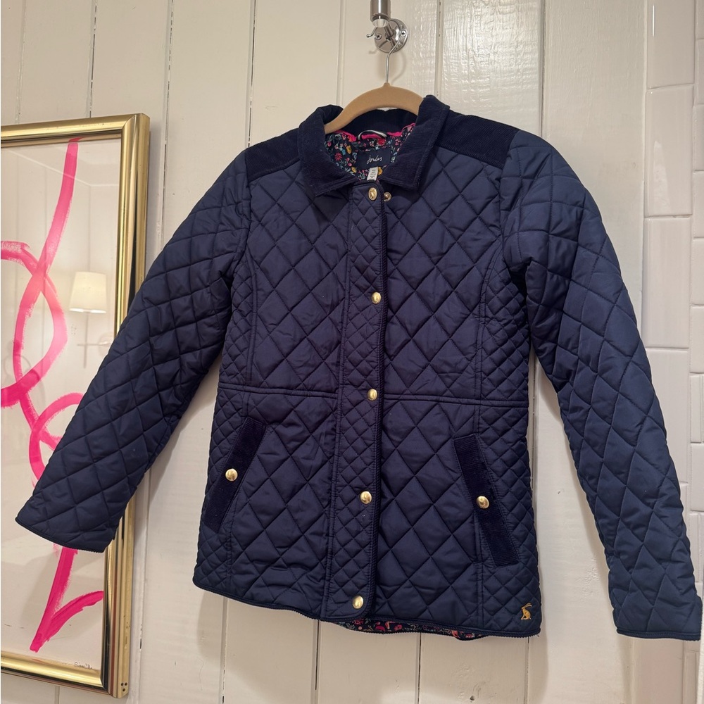 Joules Youth Navy Quilted Jacket with Gold Buttons
